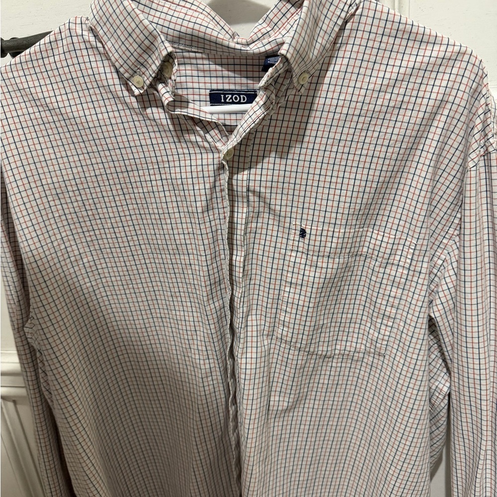 Izod Men's Plaid Shirt - White, Blue, and Red